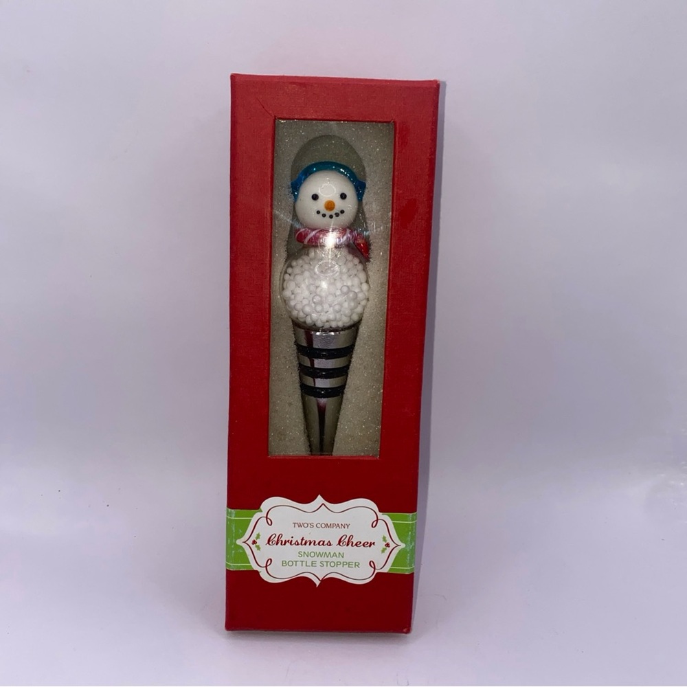 Two's Company Snowman Bottle Stopper with Red and Blue Accents
